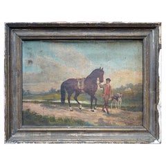 French Provincial Naïve School Oil on Canvas of a Rural Scene, 1880, M. Gilbert