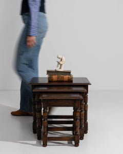 French Provincial Nesting Tables, Black Lacquered Wood, 1970s, France