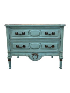 French Provincial Nightstand or Side Cabinet in French Blue With Gold Hardware