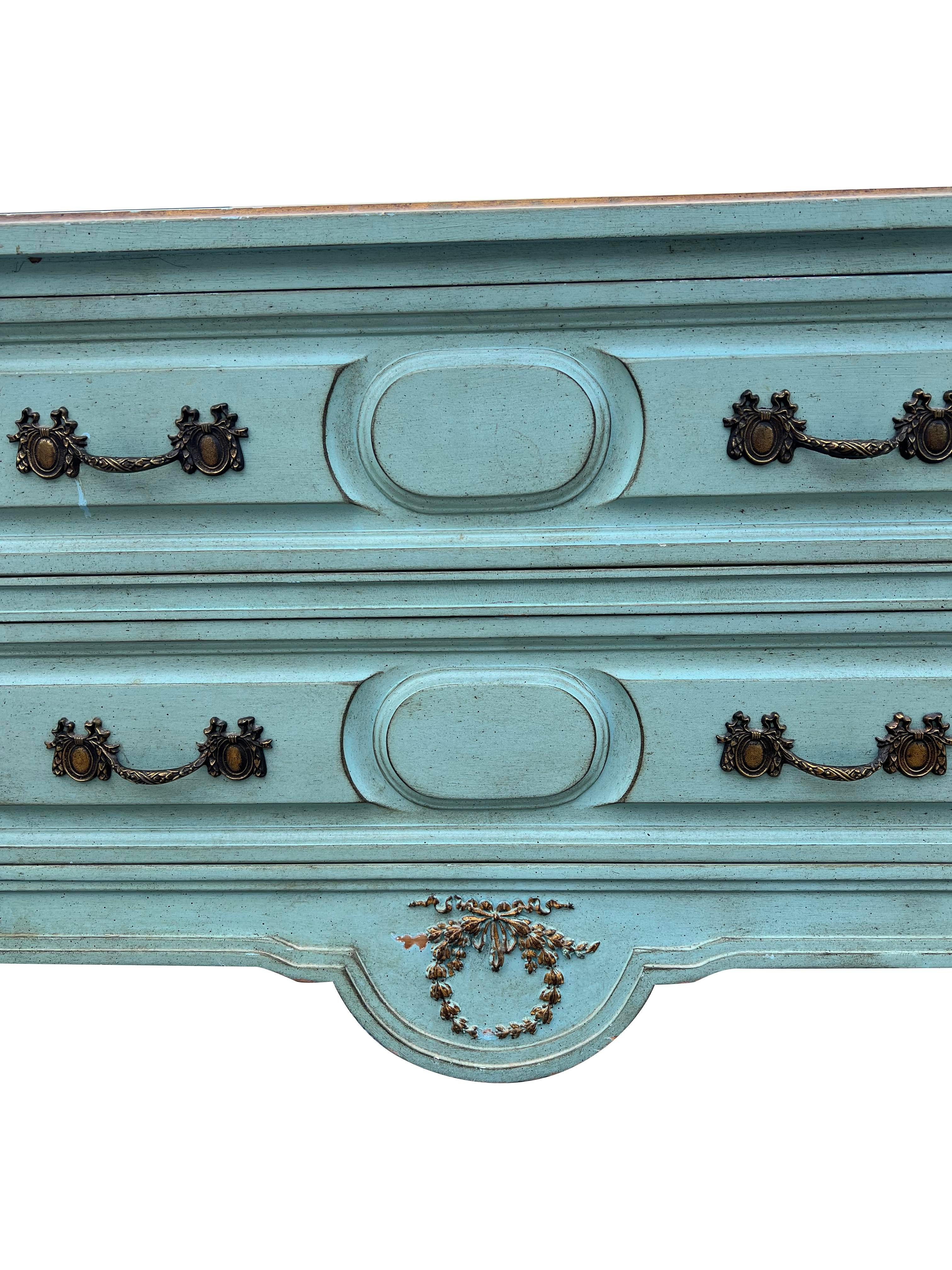 Wood French Provincial Nightstand or Side Cabinet in French Blue With Gold Hardware For Sale