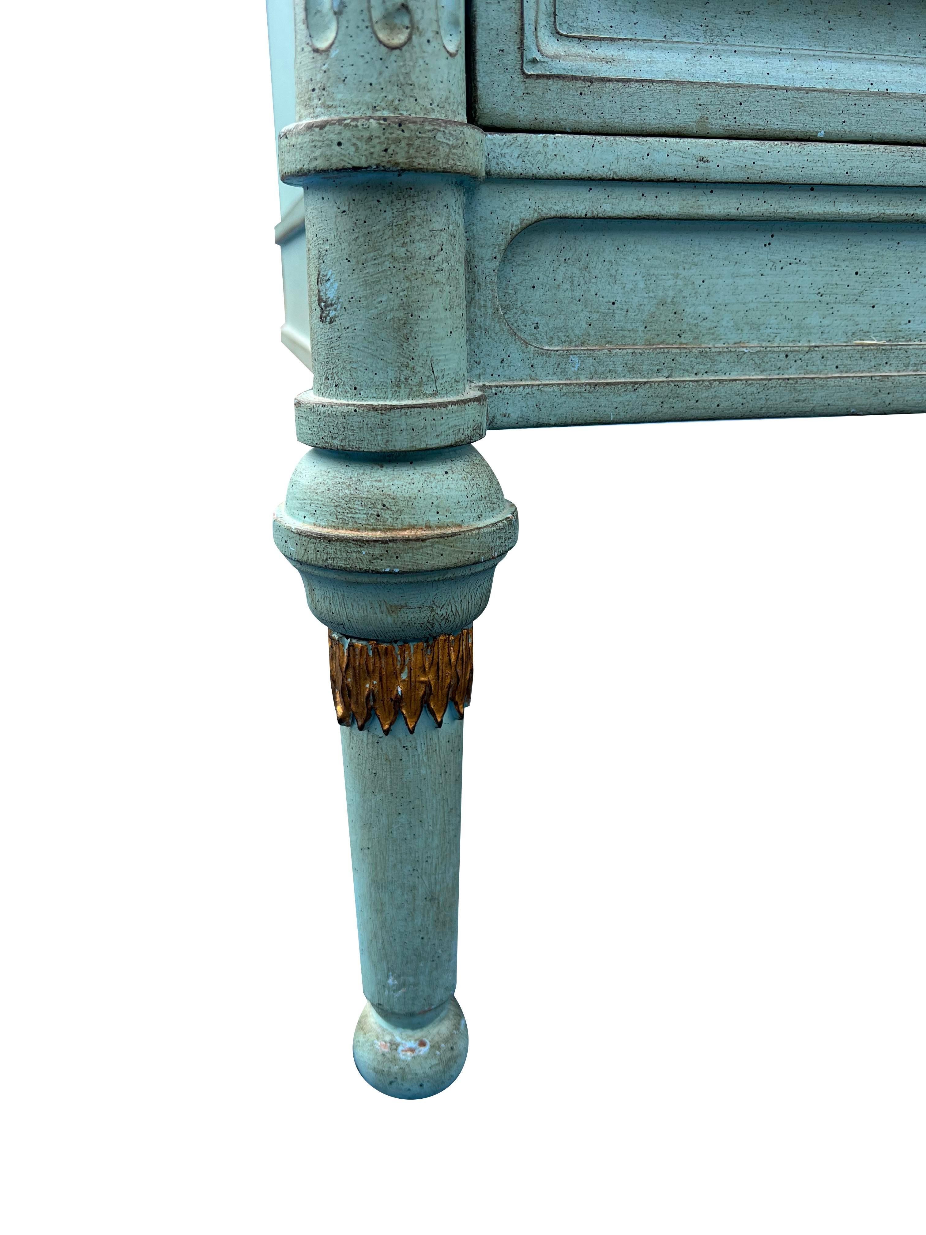 French Provincial Nightstand or Side Cabinet in French Blue With Gold Hardware For Sale 1
