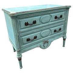 French Provincial Nightstand or Side Cabinet in French Blue With Gold Hardware