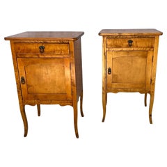 French Provincial Nightstands, Wood, Pair with Cabriole Legs, France