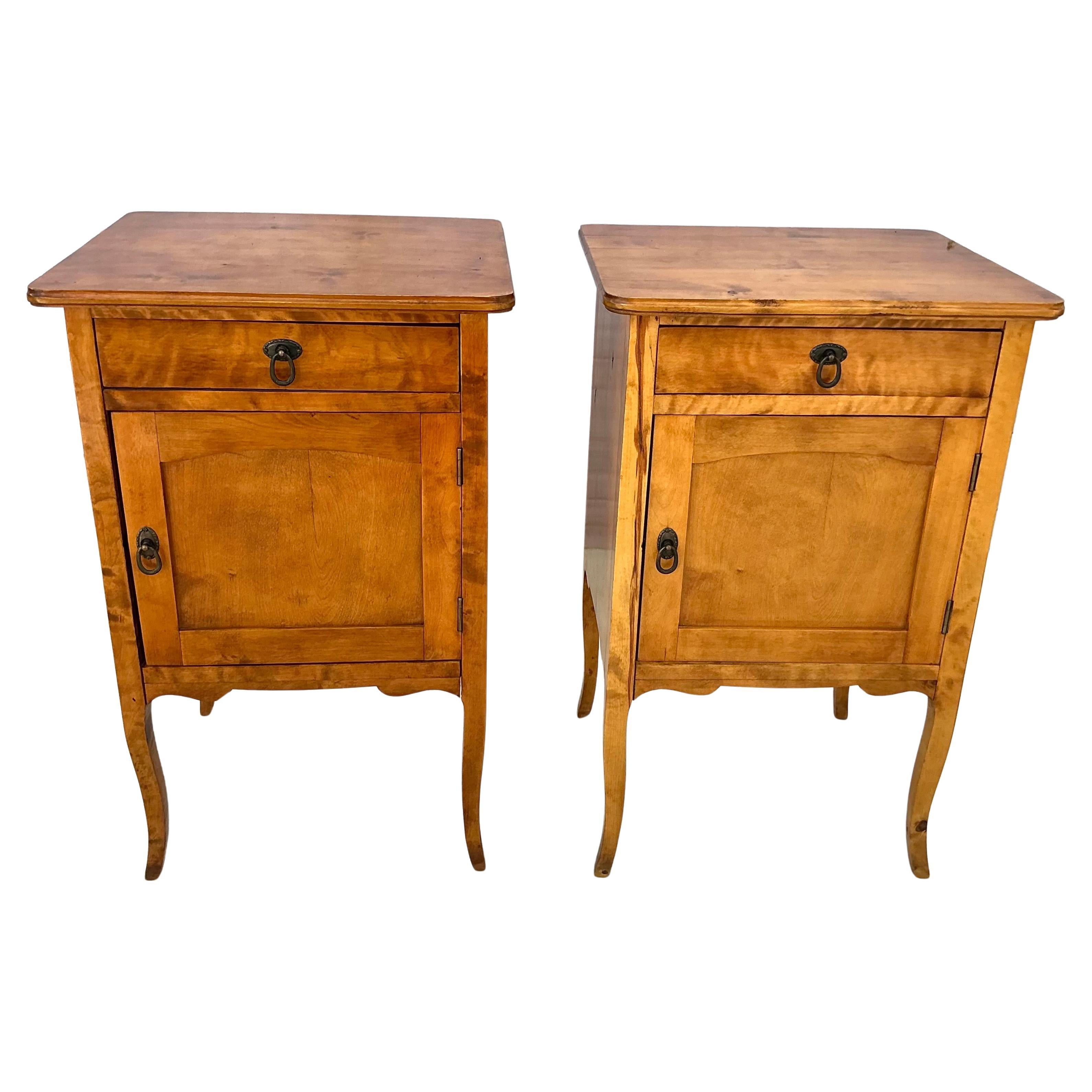 French Provincial Nightstands, Wood, Pair with Cabriole Legs, France