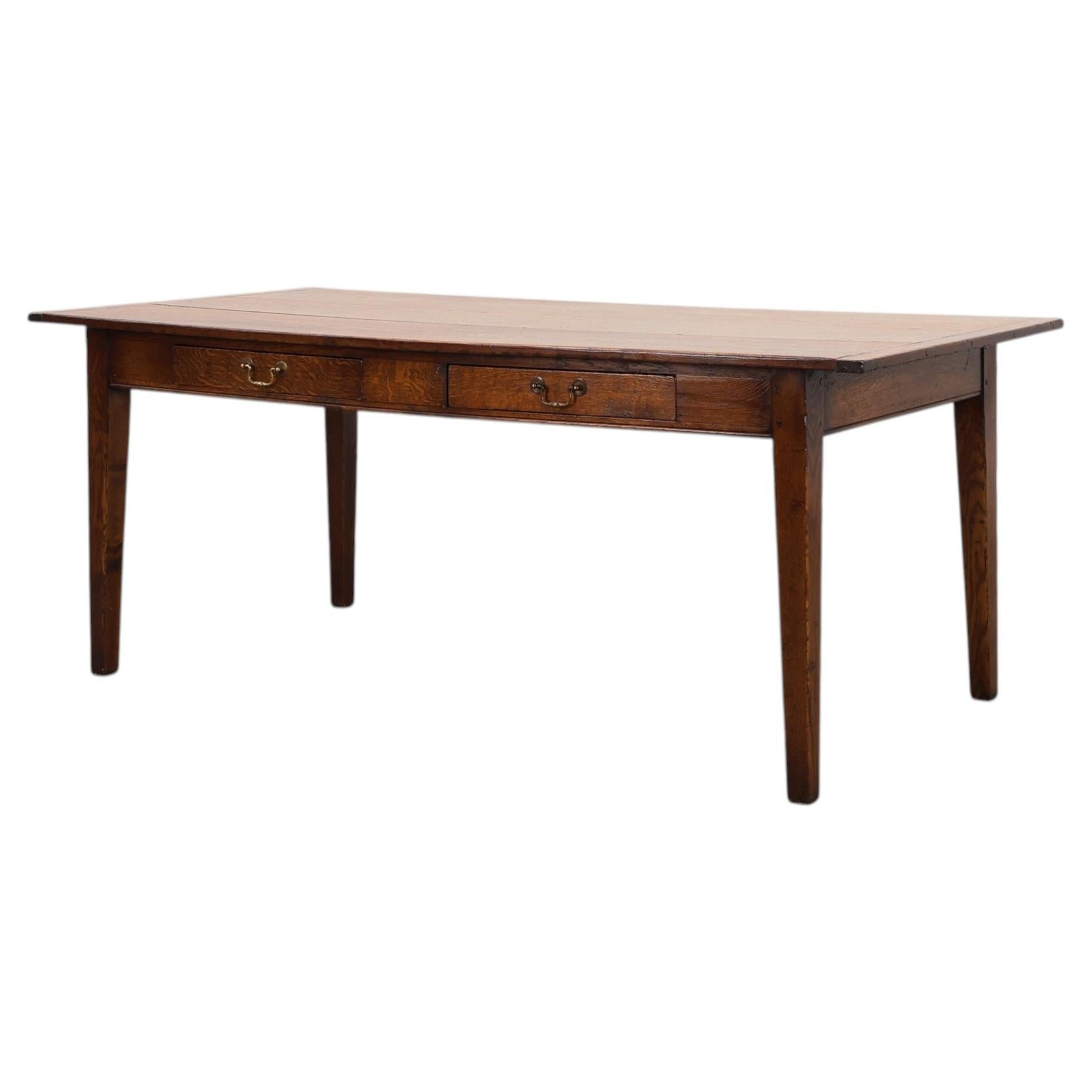 French Provincial Oak 19th century Farmhouse table with drawers, France