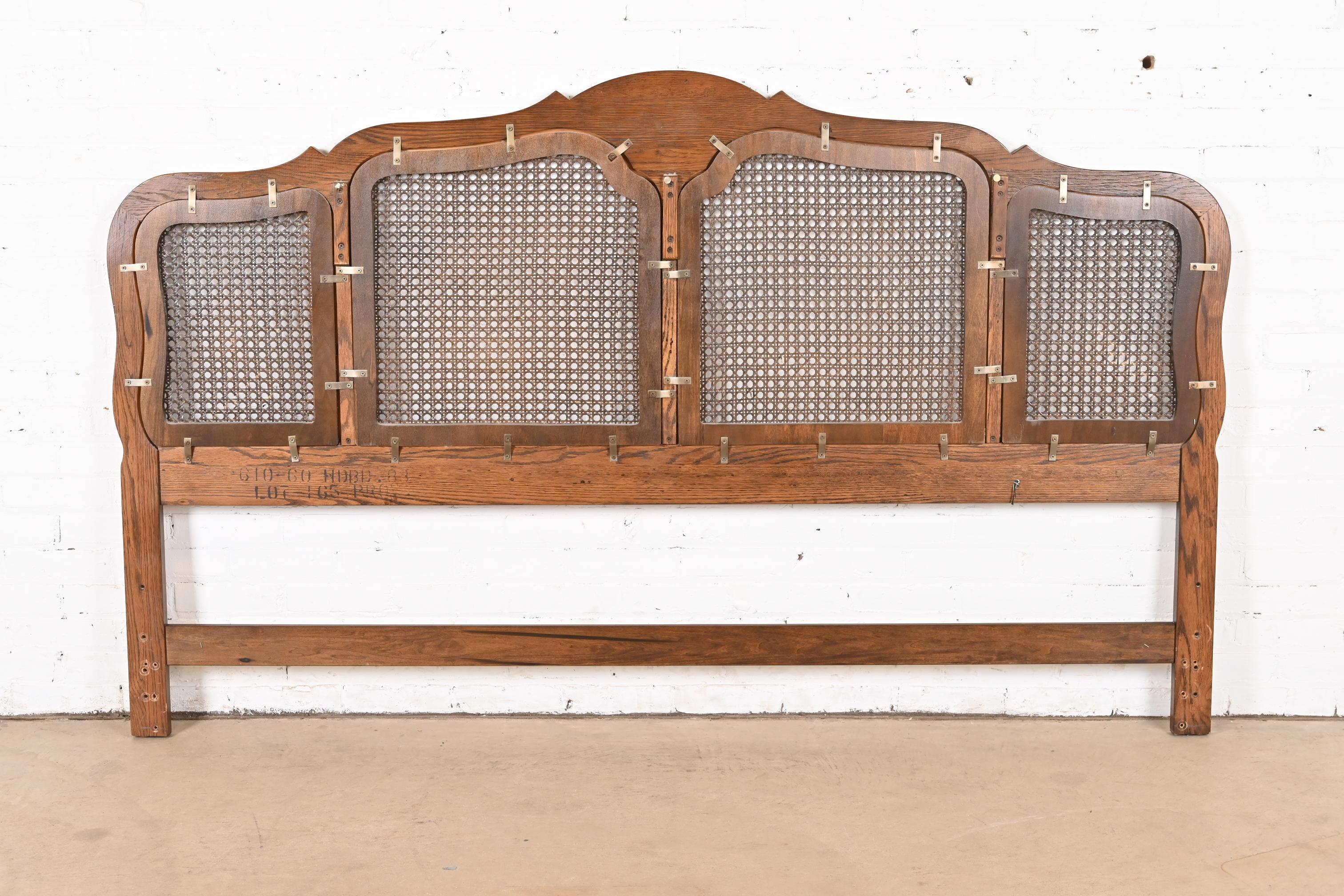 French Provincial Oak and Cane King Size Headboard by Hickory, Circa 1970s 6