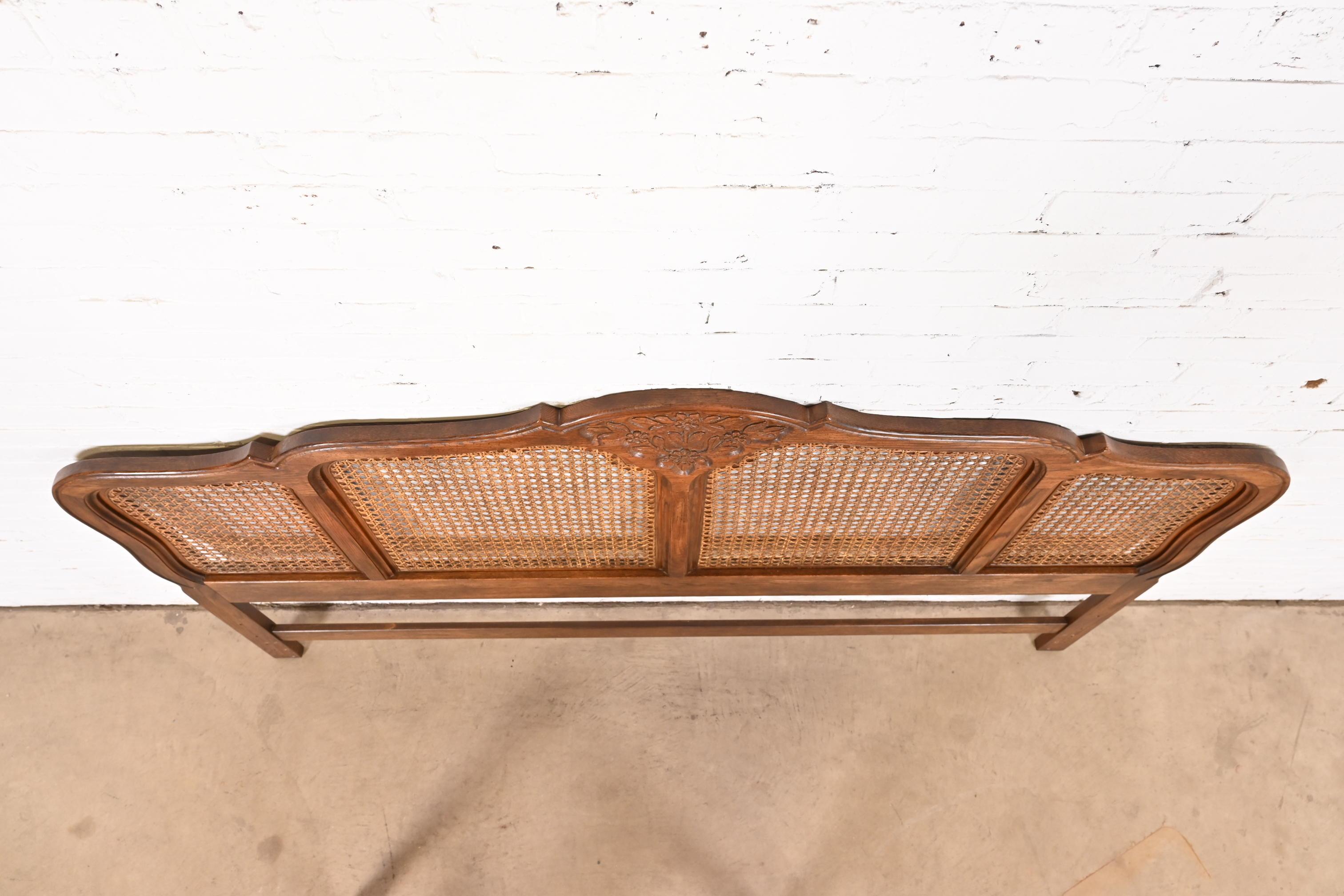 Late 20th Century French Provincial Oak and Cane King Size Headboard by Hickory, Circa 1970s
