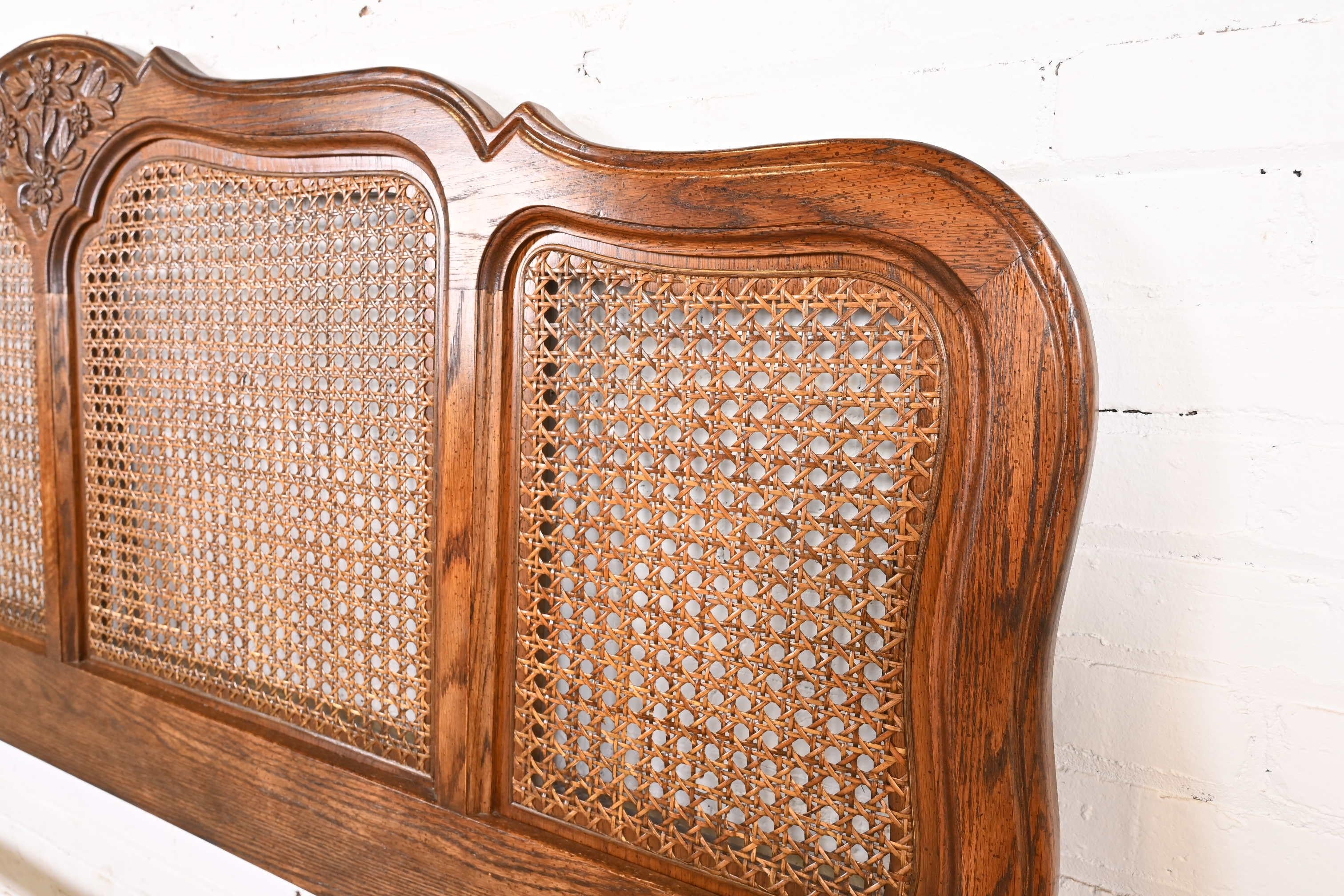 French Provincial Oak and Cane King Size Headboard by Hickory, Circa 1970s 2
