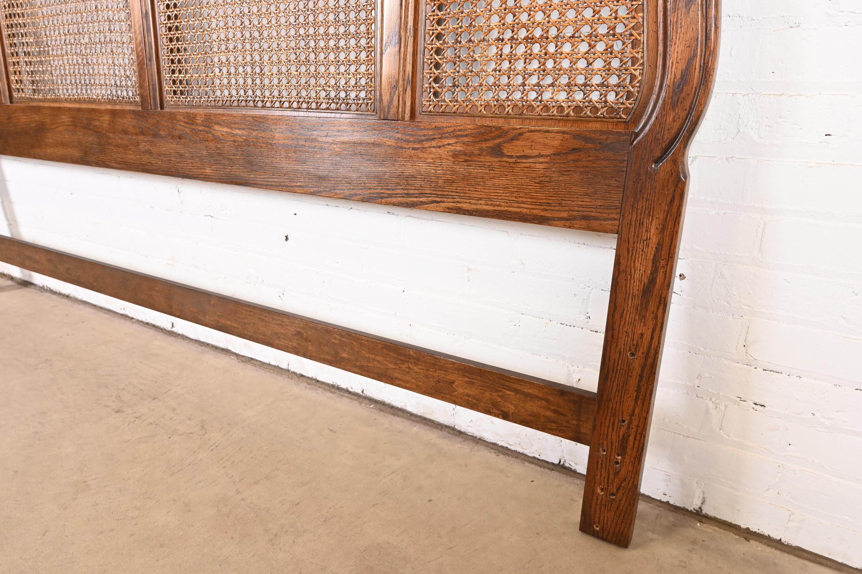 French Provincial Oak and Cane King Size Headboard by Hickory, Circa 1970s 4