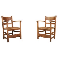 Fauteuils en chêne et jonc, France 1950s