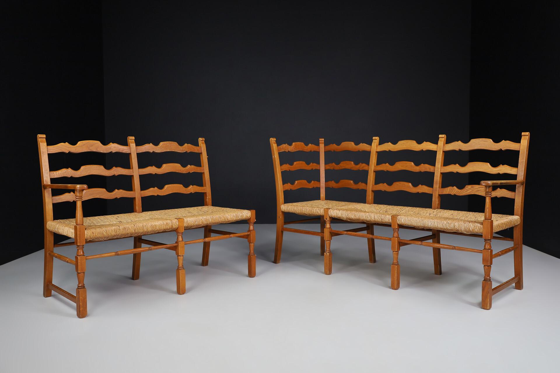 Französische Provinz Eiche und Binsen Eckbank / Sofa, Frankreich, 1960er Jahre im Angebot 2