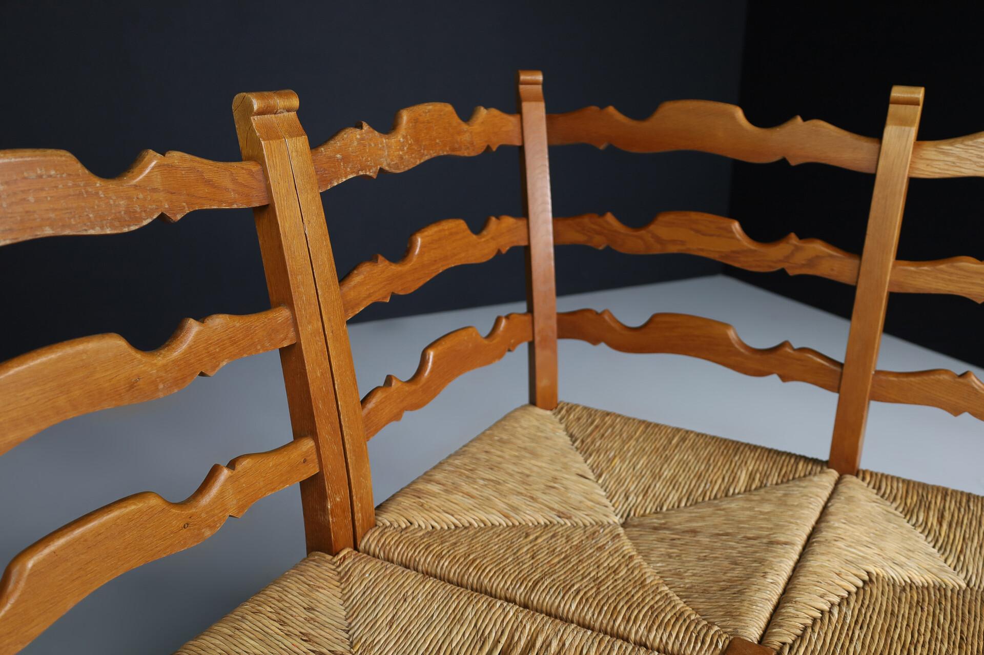 Französische Provinz Eiche und Binsen Eckbank / Sofa, Frankreich, 1960er Jahre im Angebot 3