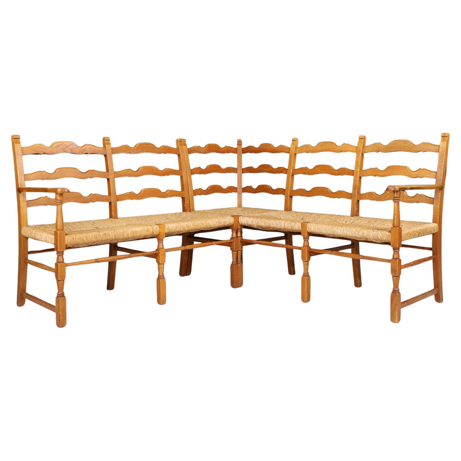 Französische Provinz Eiche und Binsen Eckbank / Sofa, Frankreich, 1960er Jahre im Angebot
