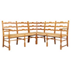 Französische Provinz Eiche und Binsen Eckbank / Sofa, Frankreich, 1960er Jahre