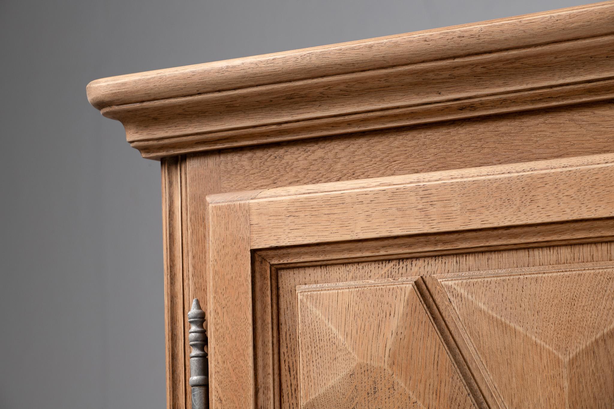 French Provincial Oak Armoire, Hand-Carved, Mid-Century For Sale 1