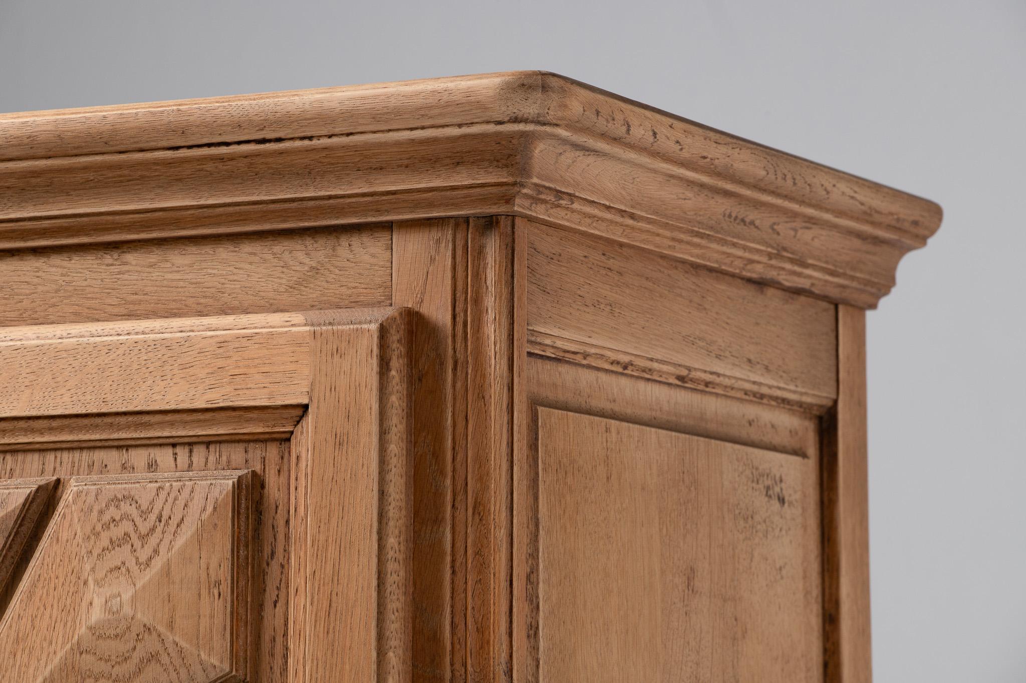 French Provincial Oak Armoire, Hand-Carved, Mid-Century For Sale 2