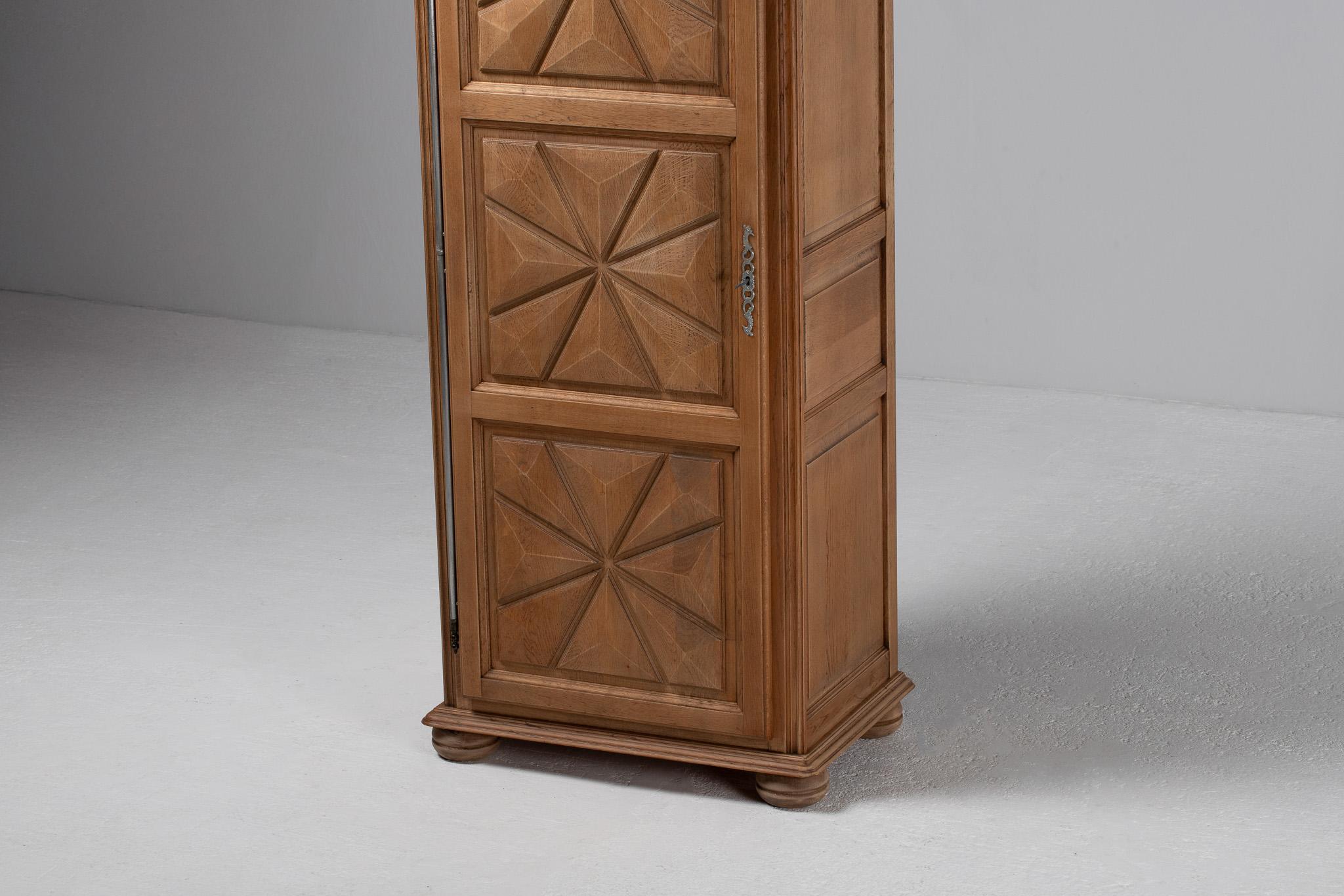 French Provincial Oak Armoire, Hand-Carved, Mid-Century For Sale 4