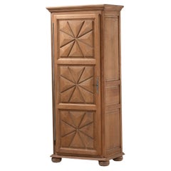 French Provincial Oak Armoire, Hand-Carved, Mid-Century
