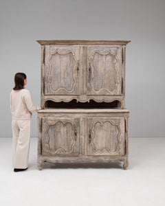 French Provincial Oak Buffet, Whitewashed Wood, Arched Doors, 1820s