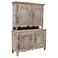 French Provincial Oak Buffet, Whitewashed Wood, Arched Doors, 1820s