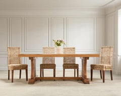 French Provincial Oak Country Farmhouse Trestle Dining Table