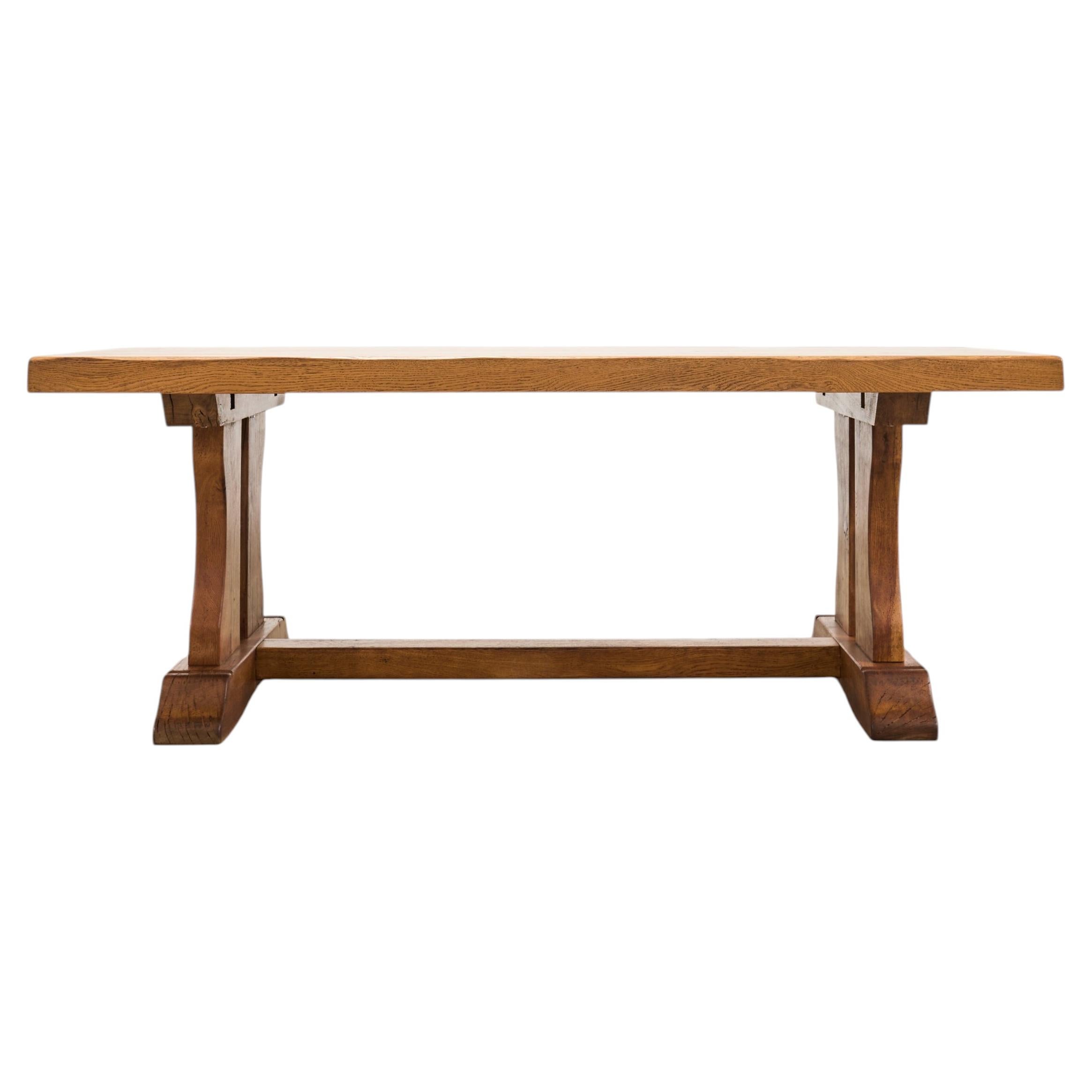 French Provincial Oak Country Farmhouse Trestle Dining Table