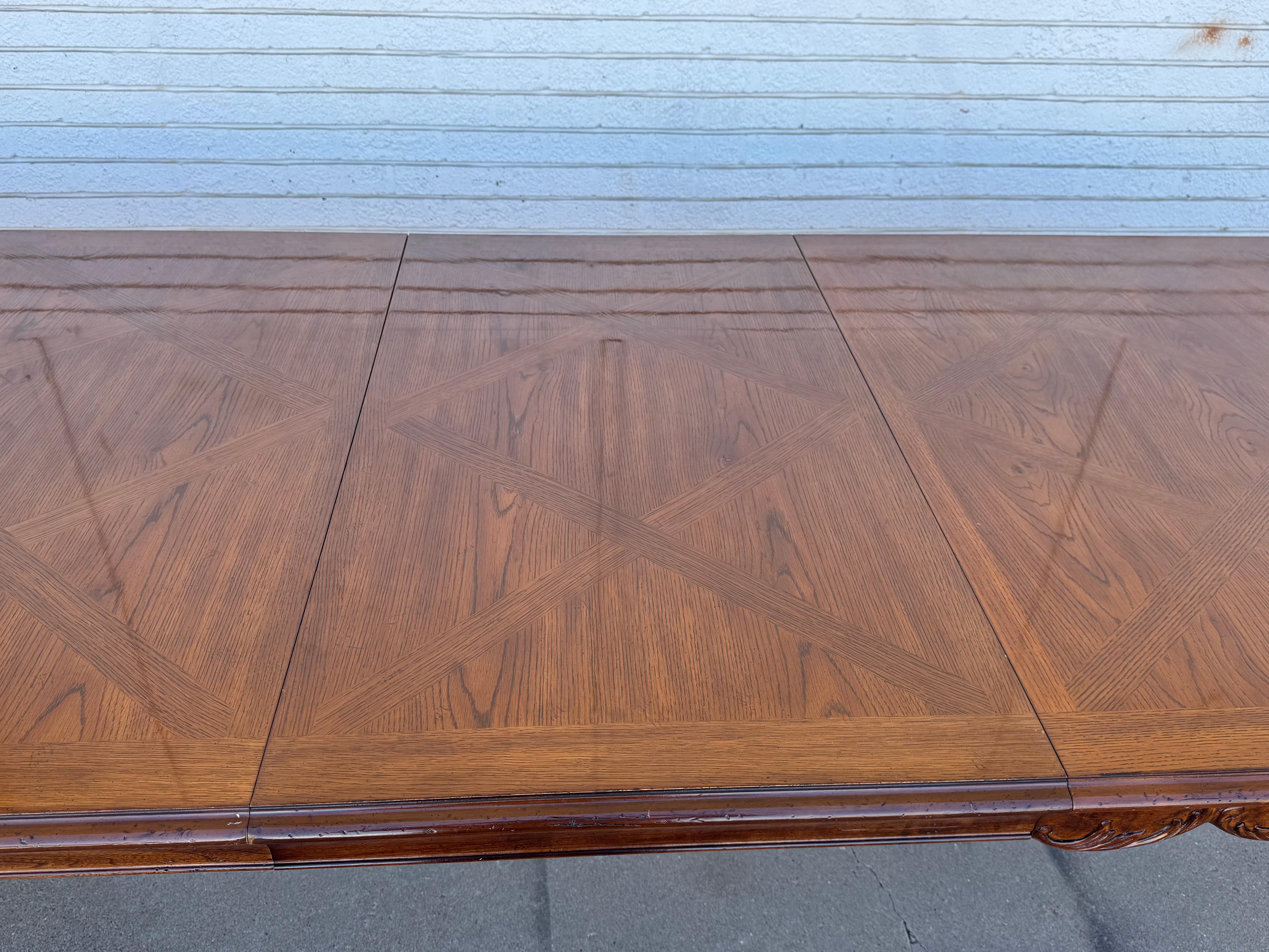 Walnut French Provincial Oak Parquet Top Dining Table (chairs available) For Sale