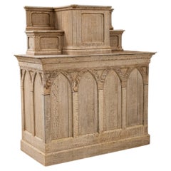 French Provincial Oak Pedestal Lectern, Gothic Design, 1920s, France