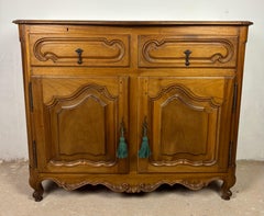 French Provincial Oak Server Cabinet with Sliding Shelves, Early 20th Century