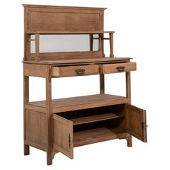 French Provincial Oak Server with Glass, Antique Craftsmanship, 1930s