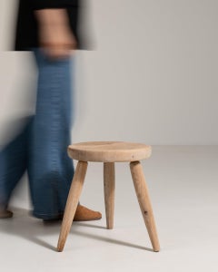 French Provincial Oak Stool, Turned Tripod Legs, Vintage Design, 1970s