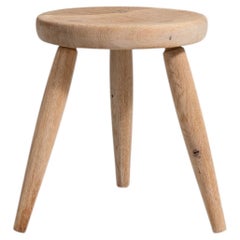 French Provincial Oak Stool, Turned Tripod Legs, Vintage Design, 1970s