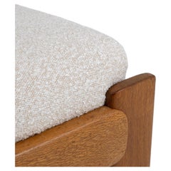 French Provincial Oak Stool with Cream Boucle Cushion, 1970s Design