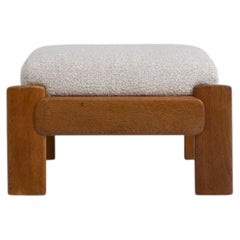French Provincial Oak Stool with Cream Boucle Cushion, 1970s Design