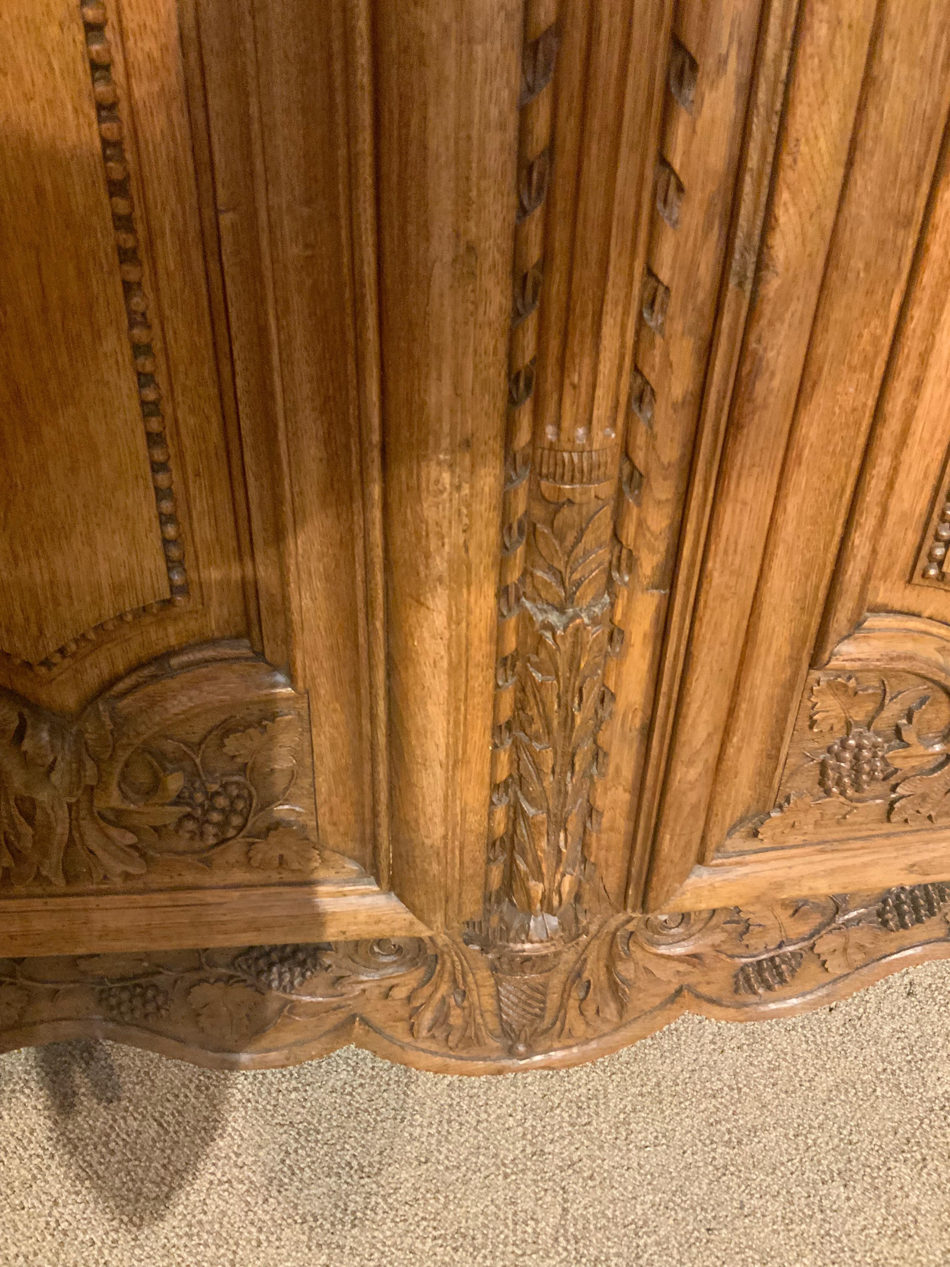 French provincial oak wedding armoire. 19 th c. With carved love birds 5