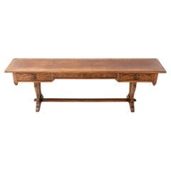 French Provincial Oak XL Refectory Console Table with Drawers, 1950s