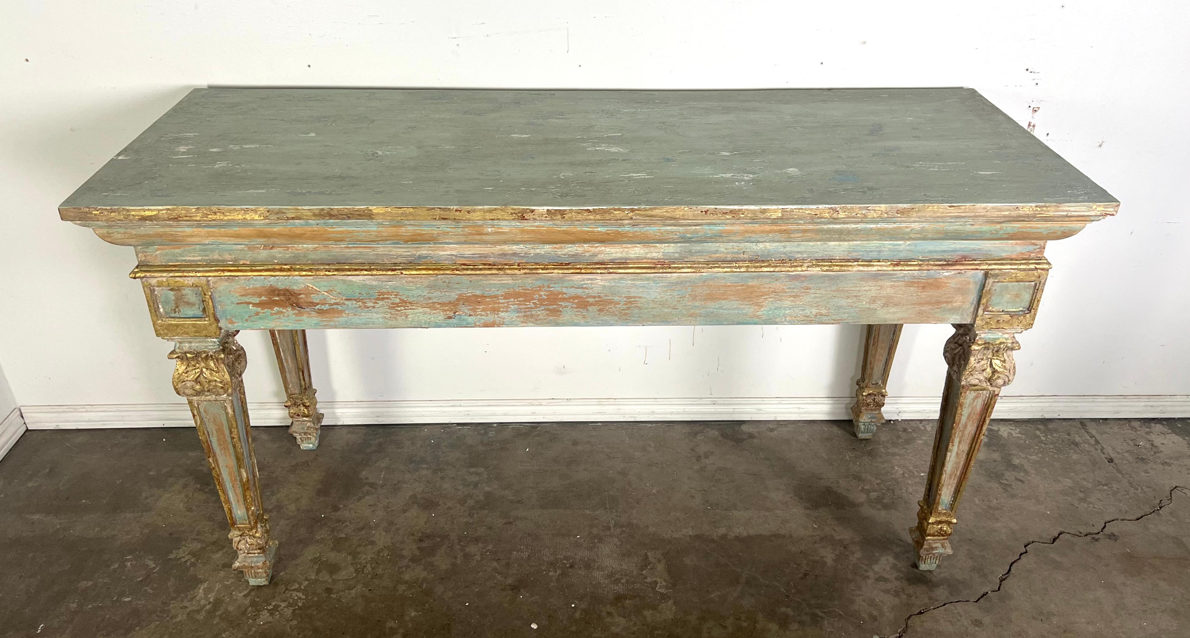 French Provincial Painted Console-Pair is Available In Distressed Condition For Sale In Los Angeles, CA
