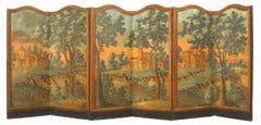 French Provincial 6-Fold Screen with Painted Pastoral Scene