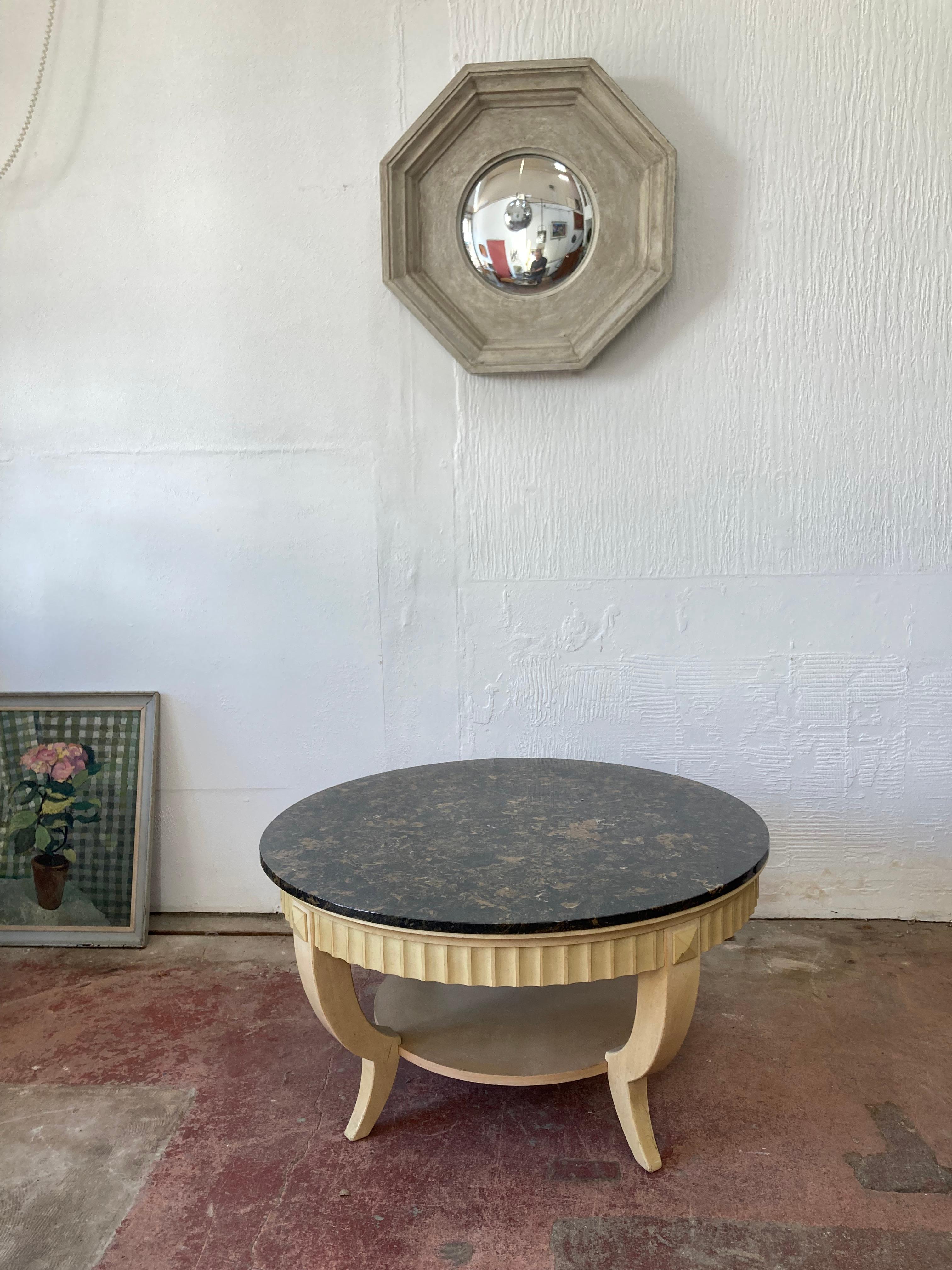 Fruitwood French Provincial painted Octagonal Convex Mirror For Sale