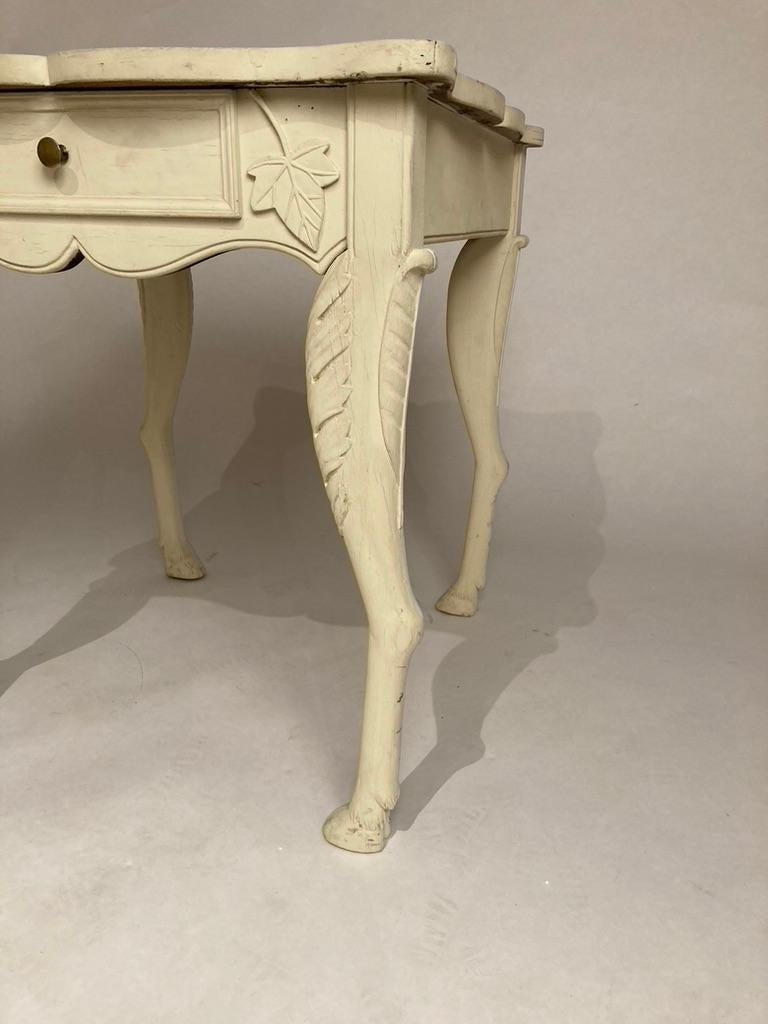 Carved French Provincial Painted Side Table with Hoof Feet For Sale