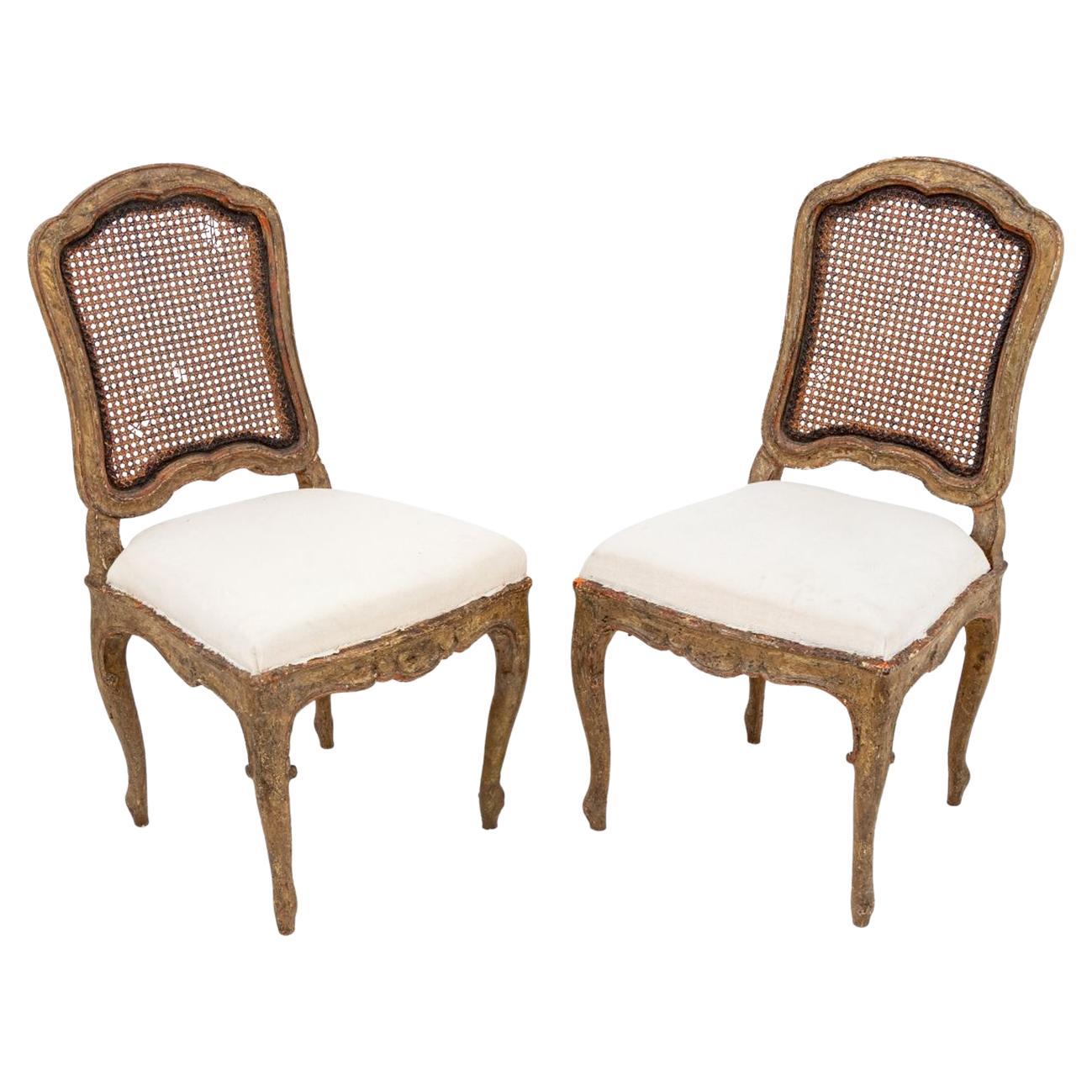 French Provincial Painted Wood Side Chairs, Pair