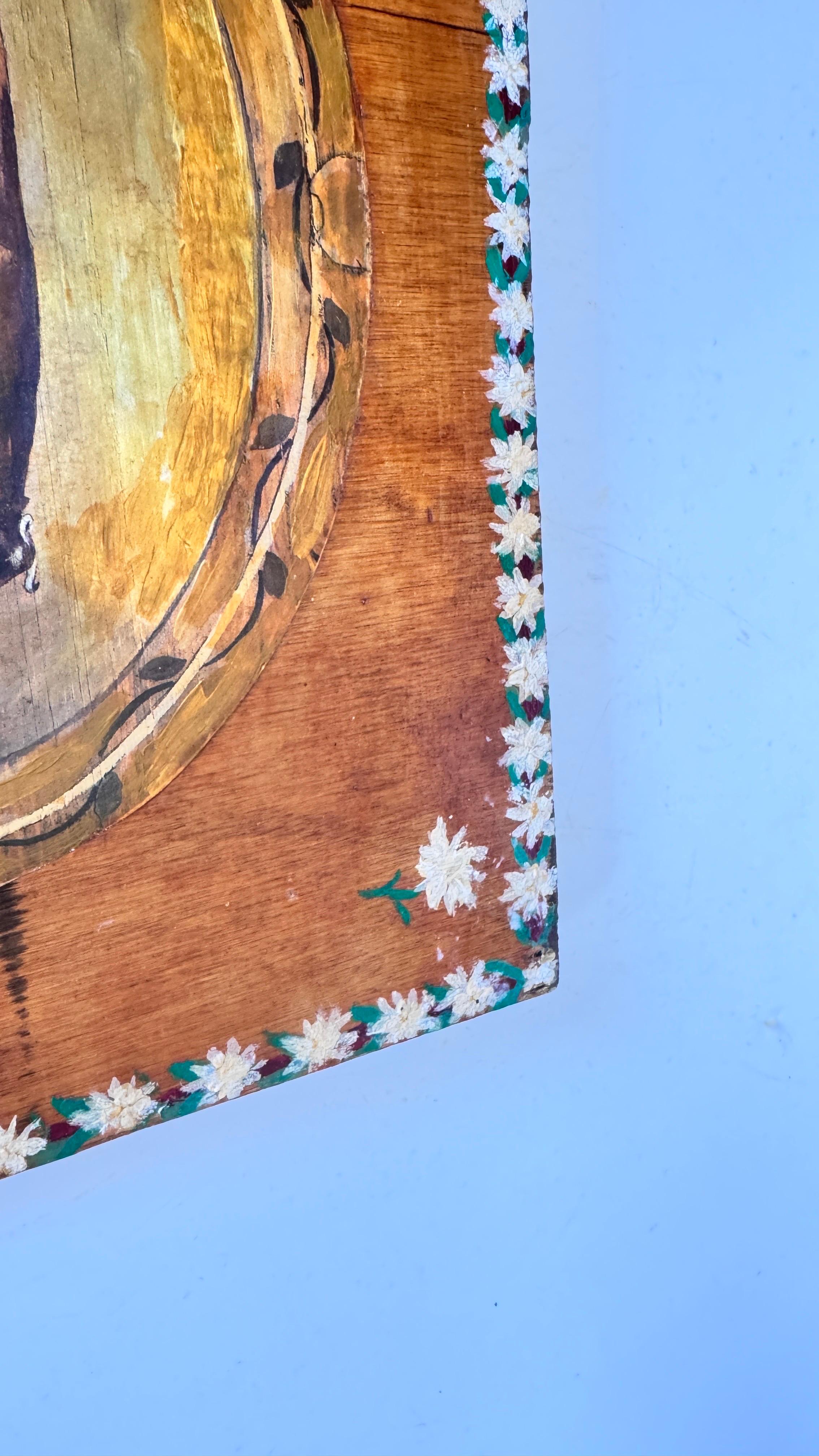 Pintura Provincial Francesa de una Vaca sobre Panel de Madera, Decoración Rústica de Chalet Francés en venta