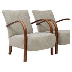 French Provincial Pair of Bentwood Armchairs, Cream Upholstery, 1950s