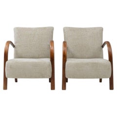 French Provincial Pair of Bentwood Armchairs, Cream Upholstery, 1950s