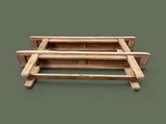 French Provincial Pair of Farmhouse Benches, Stripped Oak, 1950s