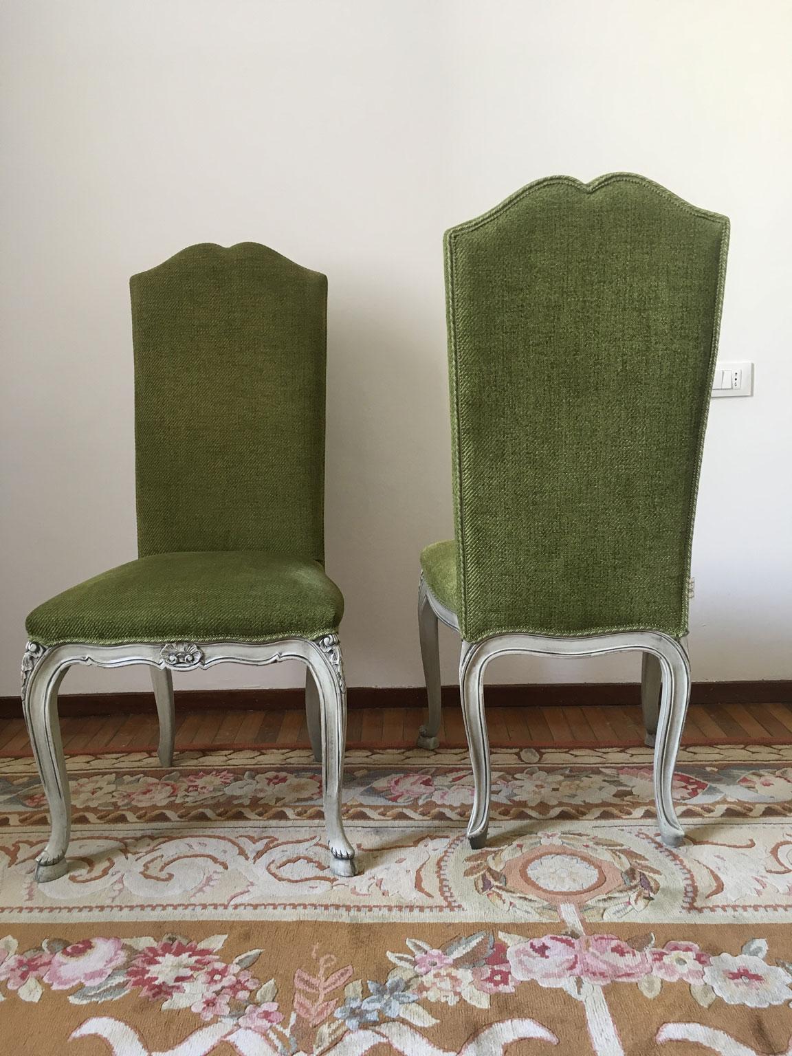 French Provincial Pair Green Fabric Upholstered Chairs For Sale 6