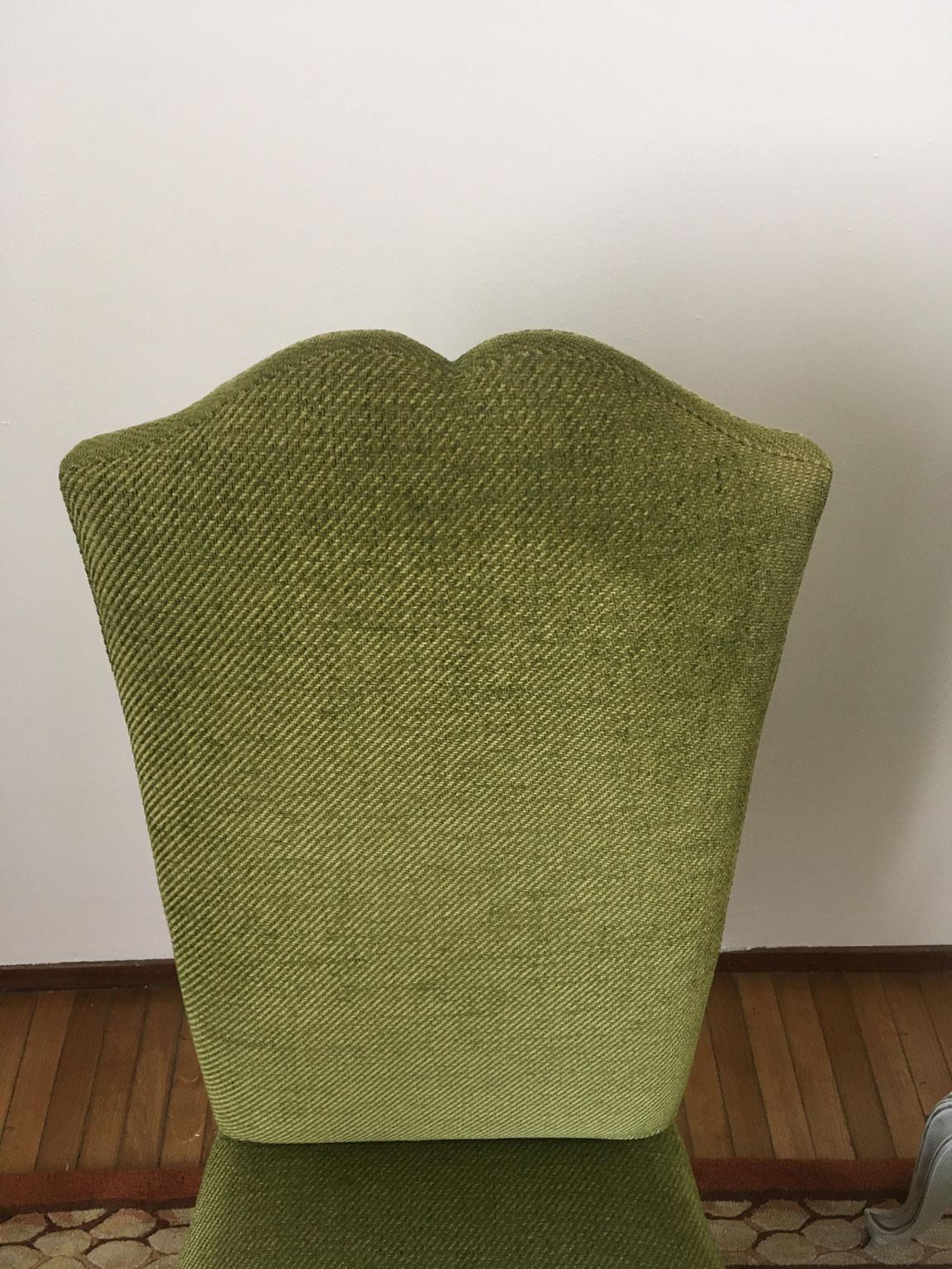 French Provincial Pair Green Fabric Upholstered Chairs For Sale 3