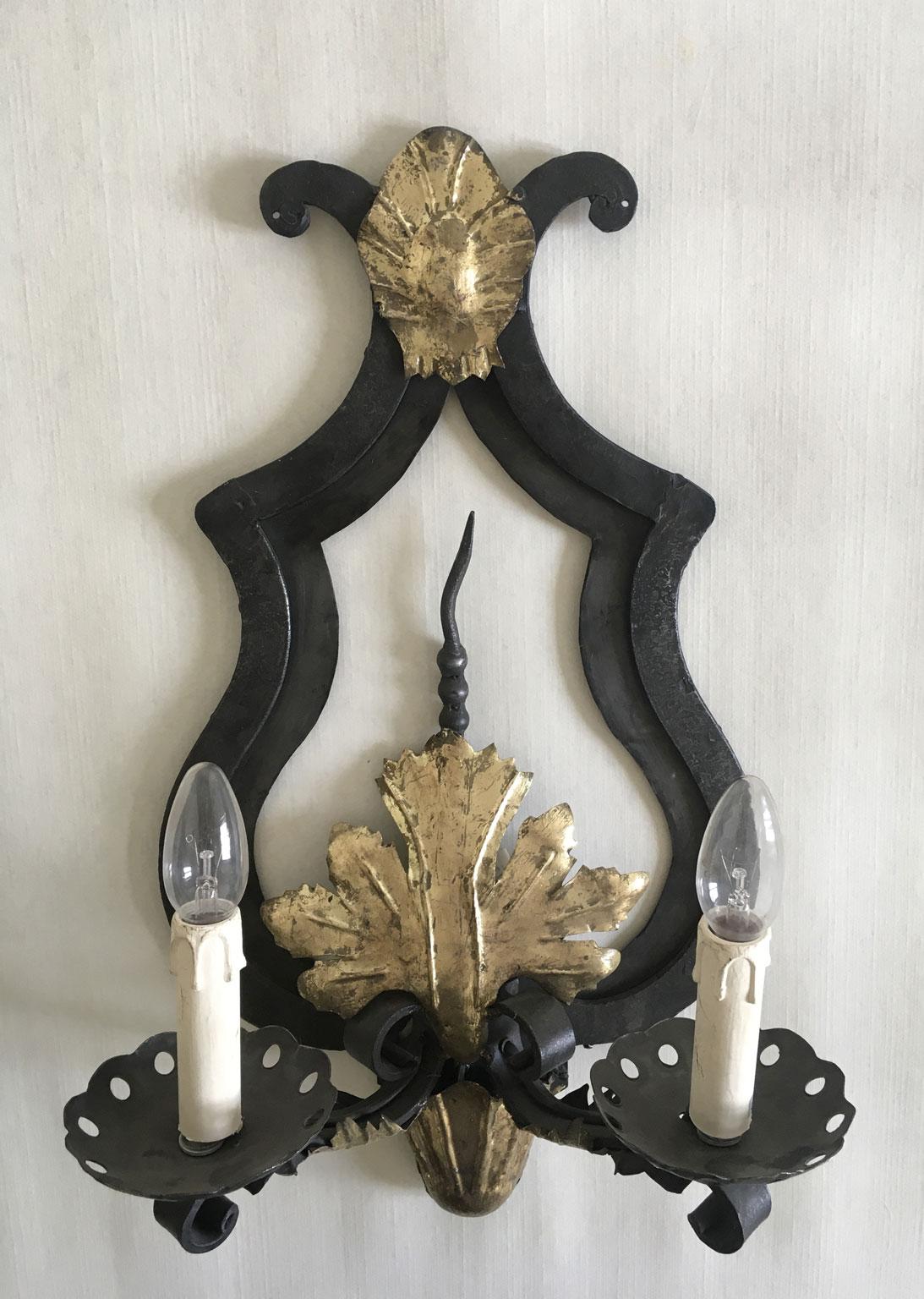 French Provincial Pair Wrought Iron Wall Lights For Sale 12