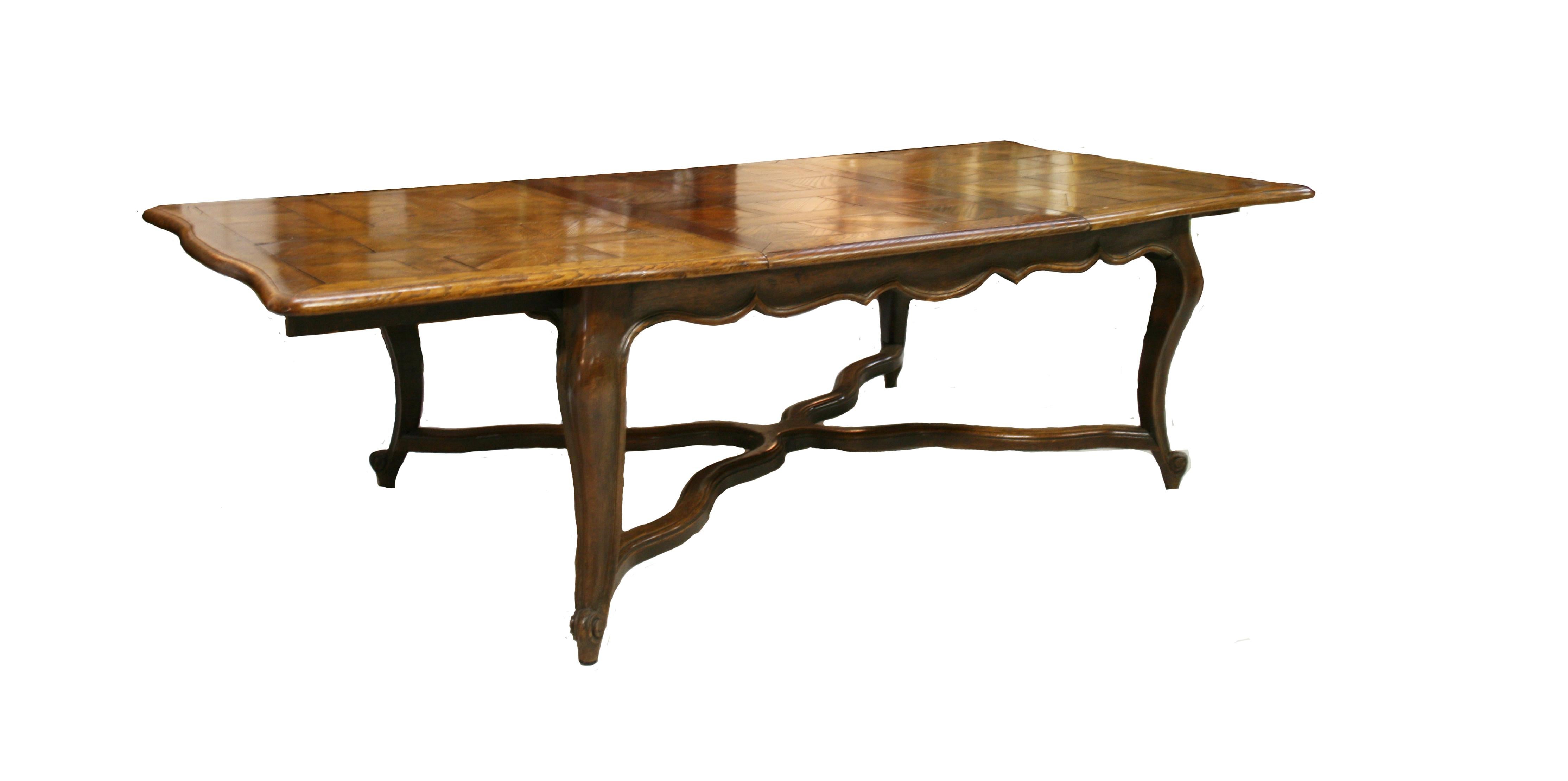 French Provincial Parquetry Oak Extending Dining Table 3