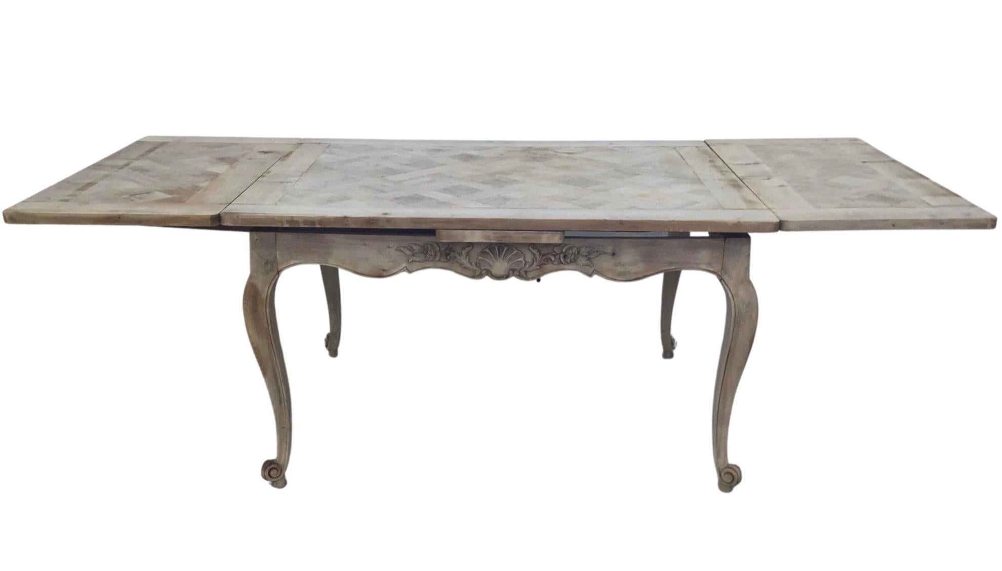 French Provincial Parquetry Top Extension Dining Table at 1stDibs